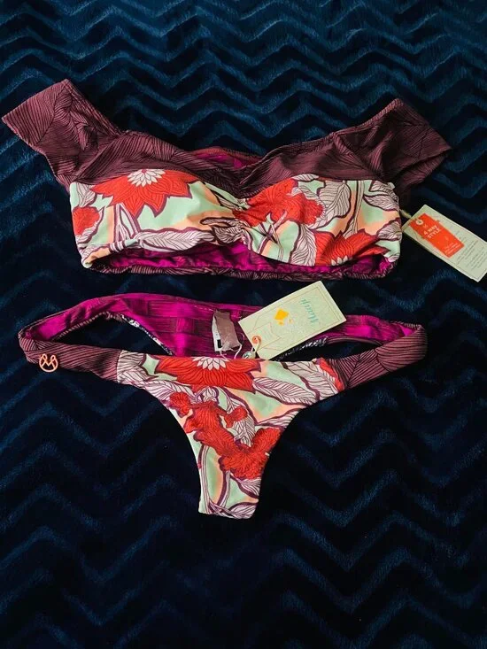 Maaji Brown Pink Orange Floral Reversible Bikini Set size L - Picture 1 of 3